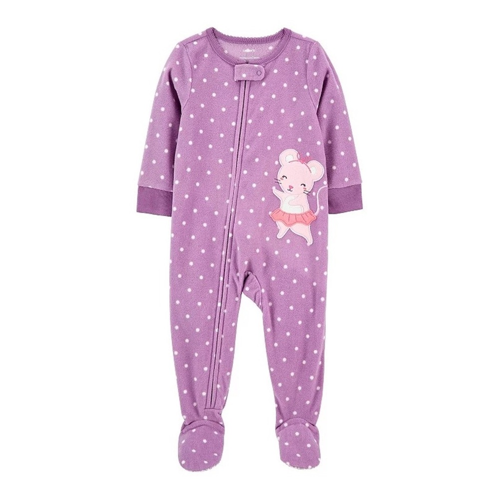 Carter's Toddler Girl's Purple Polka Dot Ballerina Mouse Fleece Pajama Sleeper